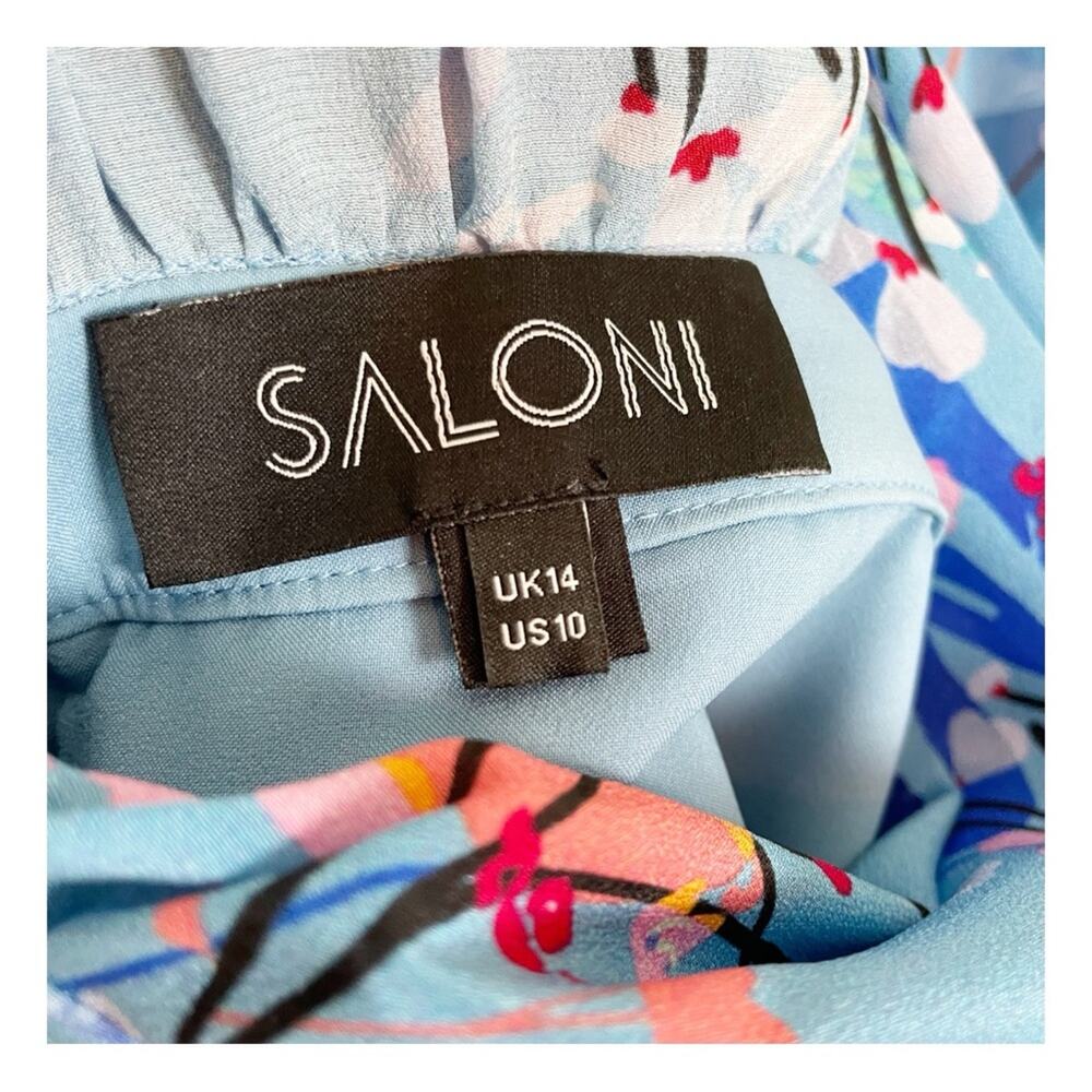 Saloni Grace Floral Blue Bell Off Shoulder Silk Dress Sz 10 - Picture 9 of 11